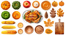 Set Of Various Objects For Thanksgiving Day Isolated On Transparent Background