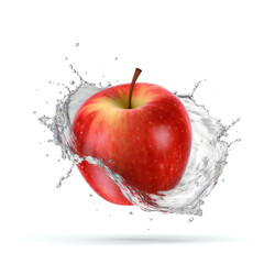 Canvas Print - Apple in spray of water. Juicy apple with splash. 3D illustration digital art design, generative AI