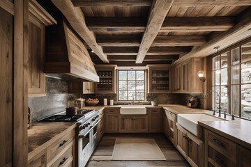 Wall Mural - rustic kitchen room with wooden. Generative AI