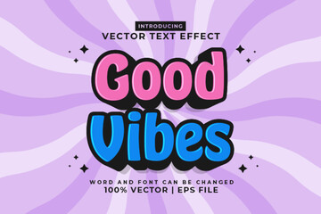 editable text effect good vibes 3d cartoon style premium vector