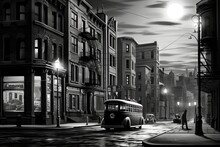 Black And White Photo Of Old Town. Retro City. Generative AI