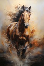 Portrait Pictures Of Horse Paintings For Wall Decoration. Generative AI