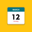 sunday 12 march icon with yellow background, calender icon