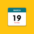sunday 19 march icon with yellow background, calender icon