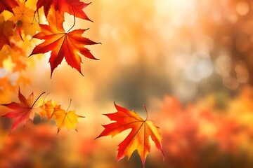 web banner design for autumn season and end-year activity with red and yellow maple leaves with soft
