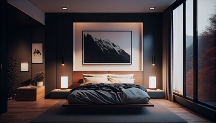 Wall Mural - Modern minimal bedroom,  luxury elegance of a bedroom, Ai generated image