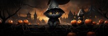 Bewitched Black Cat Perched On A Fence Halloween. Bewitched Black Cat, Halloween Magic, Fascinating Fence, Witchy Fun, Secret Symbols, Mischievous Aura