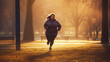 fat woman jogging to lose weight in the park in the morning