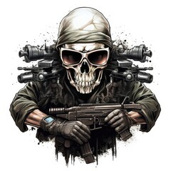 Wall Mural - military emblems with skulls in pilot tankman soldier navy seal helmets. AI Generative.