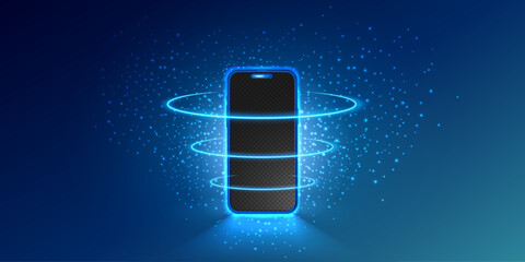 Poster - Smartphone light screen with starlight effect, technology mobile display light. Smart phone screen glows illustrations. Vector.