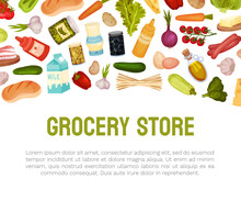 Grocery Food Store Banner Design With Market Products Vector Template