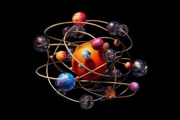 Wall Mural - atomic nucleus electrons neutrons protons. model shows that an atom is mostly empty space, with elec