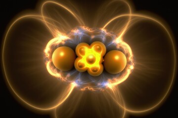 Wall Mural - atomic nucleus electrons neutrons protons. model shows that an atom is mostly empty space, with elec