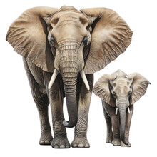 Elephant Family Isolated On Transparent Background . Generative AI