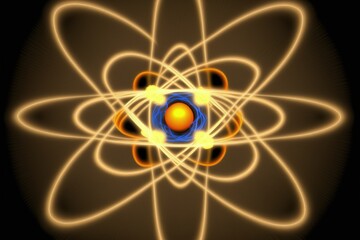 Wall Mural - atomic nucleus electrons neutrons protons. model shows that an atom is mostly empty space, with elec