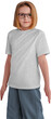 Mockup heather T-shirt on a girl with glasses, shirt png for children, front view