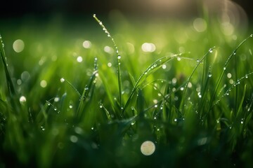 Poster - Very beautiful wide-format photo of green grass close-up