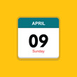 sunday 09 april icon with yellow background, calender icon