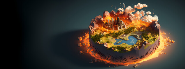 Wall Mural - Detailed Isometric Earth Warming - climate change - AI generated.