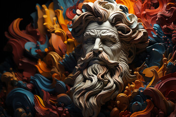 Poster - Beautiful abstract geometric Zeus sculpture concept.  Generative AI technology.