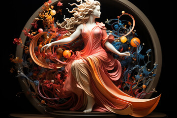 Poster - Beautiful abstract geometric sculpture Artemis - Goddess of the moon, hunting, and childbirth.  Generative AI technology.