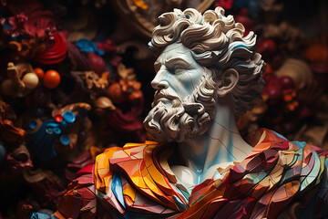 Poster - Beautiful abstract geometric sculpture Dionysus - God of wine, celebration, and theater.  Generative AI technology.