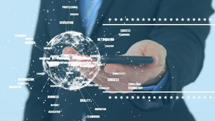Poster - Animation of data processing and globe over caucasian businessman with smartphone