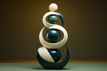 Poster - Beautiful abstract geometric sculpture Buoy, rendered in soft hues of green, navy, and gray, exuding a serene and regal presence . Generative AI technology.
