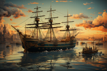 Poster - A vintage map of ancient maritime trade routes, illustrating the historical significance of seafaring in global commerce.  Generative AI technology.