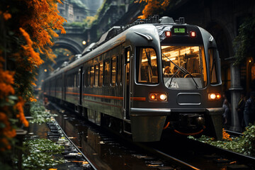 Aufkleber - A high-angle shot of a train entering a tunnel, capturing the sense of mystery and anticipation.  Generative AI technology.