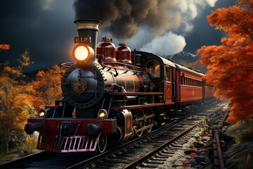 Aufkleber - A vintage steam train crossing an old-fashioned level crossing, with wooden barriers and a red signal.  Generative AI technology.