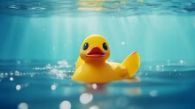 Yellow Rubber Duck In Water. Generative AI