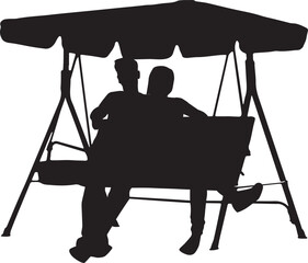 Poster - Black silhouettes of peopley sitting on a bench.	
