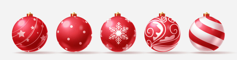 Wall Mural - christmas red balls vector set design. christmas ball elements in red color with star and snowflakes