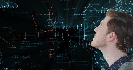Poster - Animation of mathematical data processing over caucasian businessman