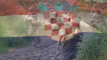 Poster - Animation of flag of croatia over diverse male soldiers