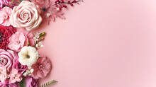 Various Flowers In Pink Background Background,flower Background,background With Flowers
