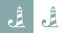 Logo Nautical. Icono De Torre Marítima En Puerto. Letra Inicial J Con Faro De Luz