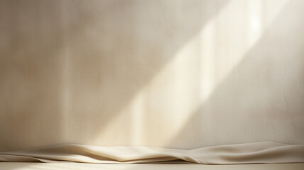 Poster - empty curtains stage light on beige background texture. mock up product display podium with generati