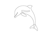 Dolphin Single Line. Abstract Contour Silhouette Of A Dolphin. Art Drawing With One Continuous Line Vector Illustration. Pro Vector.