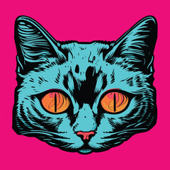 Naklejka na meble cyan cat orange eyes on magenta background