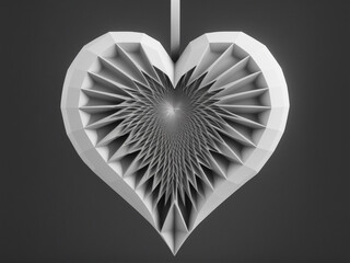 Poster - Low-poly 3D heart on gray background, Generative AI