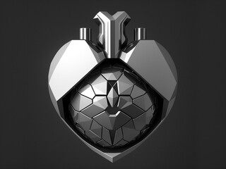 Poster - Low-poly 3D heart on gray background, Generative AI