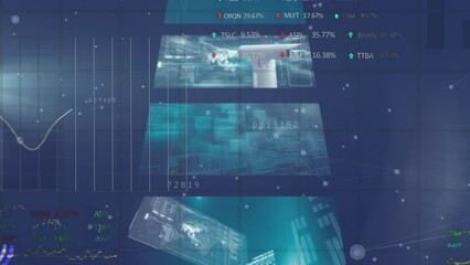 Poster - Animation of statistical and stock market data processing against screens with data processing