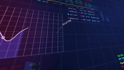 Poster - Animation of statistical and stock market data processing against purple gradient background