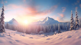 Fototapeta Most - beauty winter landscape with mountain and sunlight