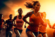 © Marc Elias - a diverse group of runners training rigorously on the athletics track. Created with generative AI technology.