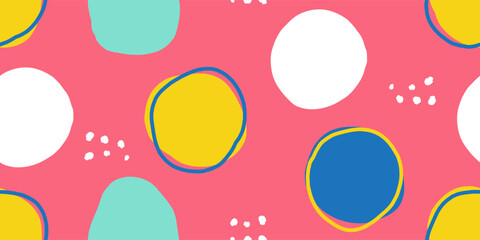 Fototapete - Color seamless pattern with cute hand drawn round shapes. Vector illustration.