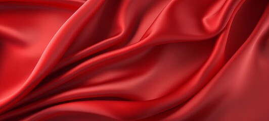 Poster - Red shiny satin silk swirl wave background banner - Abstract textile fabric material, backdrop texture for product display or text (Generative Ai)