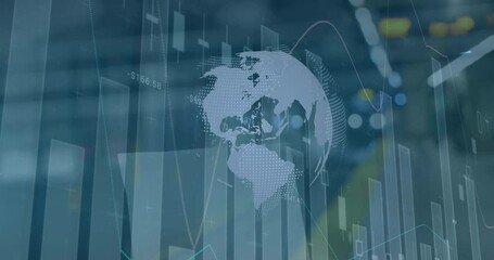 Poster - Animation of financial data processing over globe and city